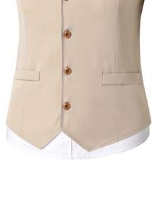 2pcs/Set Gentleman Fit Vest + Short Trousers, Elegant Luxurious Formal Wear For Birthday Party Beach Vacation, Performance, Wedding, Back To School - Khaki - View 5