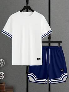 Manfinity CasualCool 男士夏季休閒T恤短褲套裝 - 彩色 - 查看 3