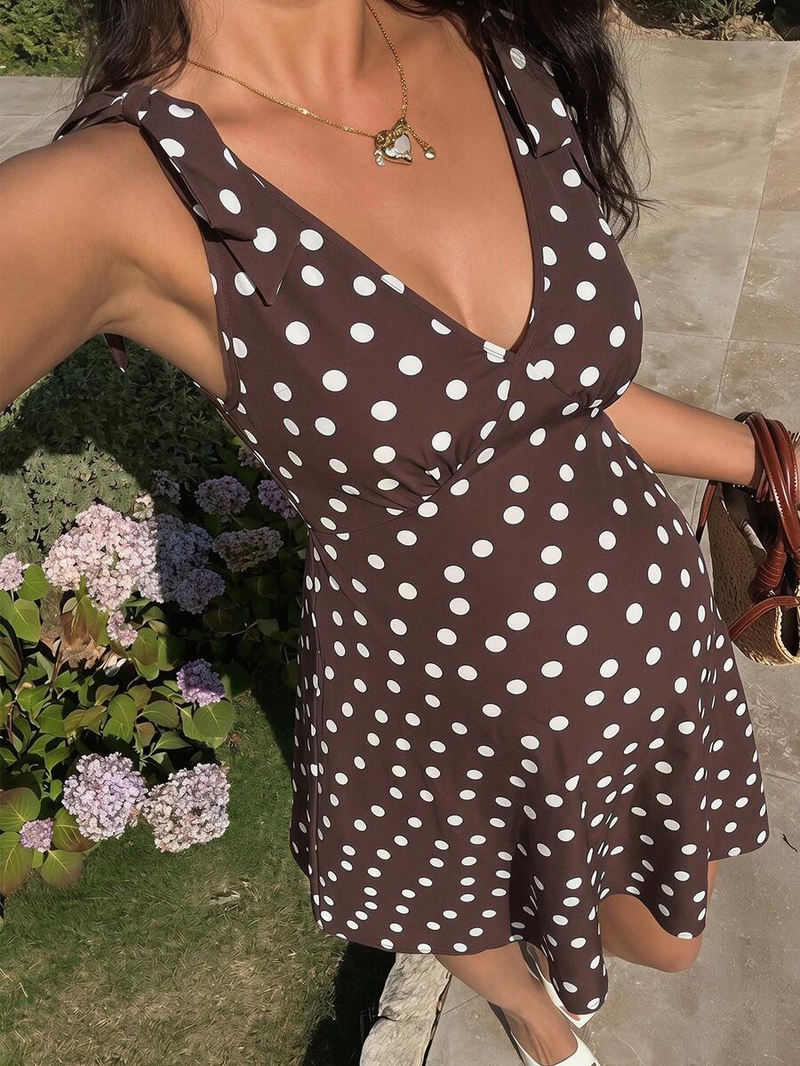 Momance Maternity Polka Dot Print Dress - Chocolate Brown - View 1