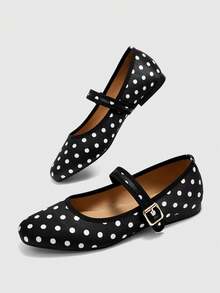 CUCCOO CHICEST Spring And Autumn Metal Buckle Contrasting Color Hemming Round Toe Flat Bottom, Retro Style Mary Jane Shoes Commuting Shopping - Black and White - View 3