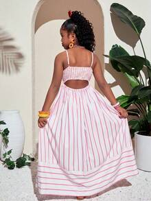 Tween Girl Fashion Resort Pink Spaghetti Strap A-Line Dress - Pink - View 2