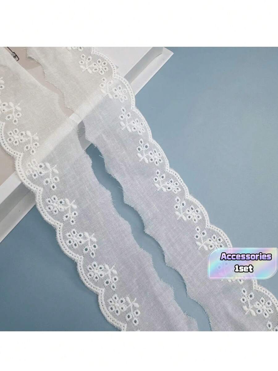 1PC, Approximately 273CM,DIY Clothing Accessories With Lace, White Cotton Embroidery Lace, Fashionable Clothing Skirt Edge Decoration Lace Lace - White - View 1