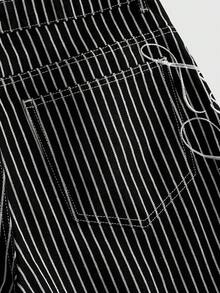 ROMWE MEN Pantalones cortos de mezclilla holgados con patrón bordado para hombres - Negro - Ver 5