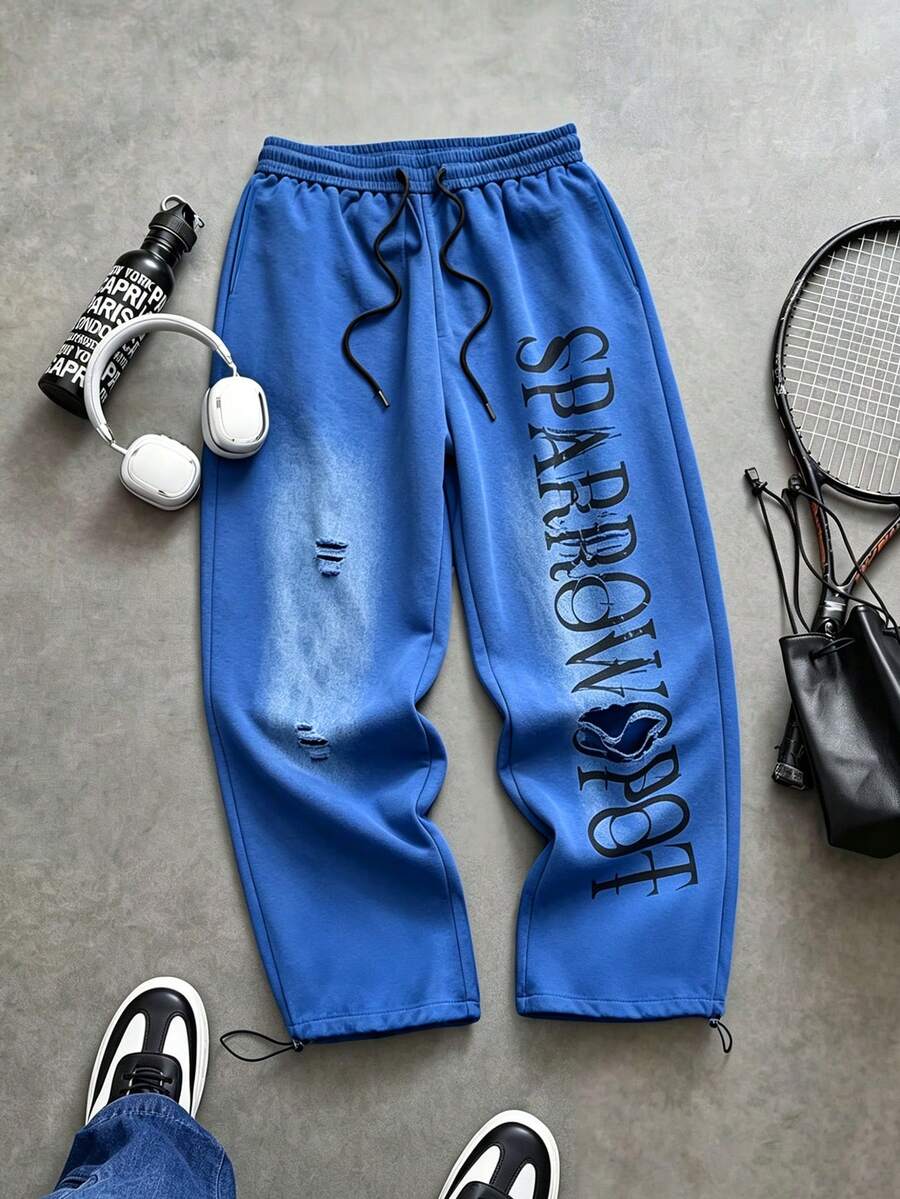 Sport MetroGents 男士抽繩腰字母印花休閒百搭日常旅行運動長褲,健身房適用 - 彩色 - 查看 1