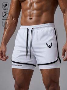 Acti Log Men's Summer Drawstring Waist Contrast Piping 2 In 1 Active Shorts, Gym Sports - White - View 3