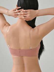 DAZY Sujetador estilo bandeau sin aros con tirante de hombro transparente desmontable - Rosa - Ver 2