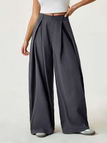 SHEIN Tall Women's Summer Vintage Casual Hippie Street Oversized Army Green Pants, Tall Women - Dark Grey - View 3