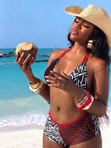 Vaytide New Spring Summer Multi-Color Leopard & Cow Print Patchwork Halter Triangle Cup Bikini Set, Ruched Butt-Lifting Brazilian Shorts, Sexy 2-Piece Beach Vacation Bikini Set For Hot Girls - Multicolor - View 2
