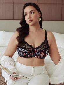 Slumbrini Plus Size Women Fashionable Underwire Bra, Lift - Black - View 3