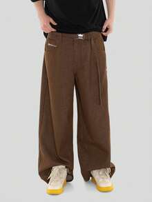 FORM&CHAOS Men's Summer Loose Straight Brown Washed Denim Long Pants - Brown - View 3