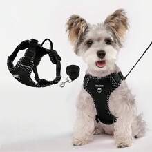 (2件組) 小型犬胸背帶附牽繩組，格子拼接裝飾，可調節反光柔軟網布透氣寵物胸帶，方便散步使用 - 彩色 - 查看 10