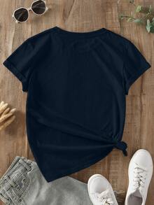 Plain Round Neck T-Shirt - Navy Blue 2 - View 2
