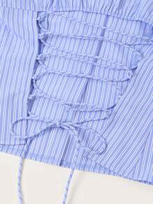 Firerie Women's Striped Back Lace-Up Design Casual Versatile Daily Outing Top - Blue - View 7