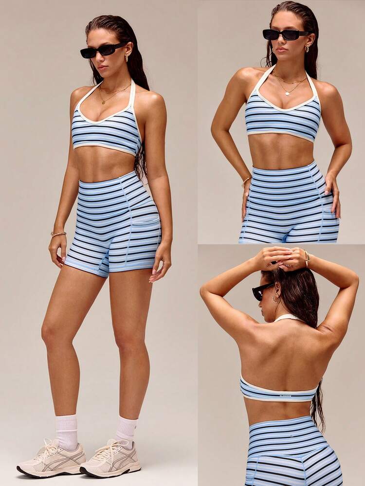 FeatherFit™ Bring The Heat Soft Lightweight Anti-Slip Halter Demi Sports Bra With Removable Cups Low Impact Yoga Pilates Studio Daily Active Wear