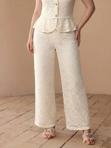 MOTF PREMIUM PANTALONES LARGOS BORDADOS CALADOS PARA MUJER TALLA GRANDE, PRIMAVERA/VERANO - Albaricoque - Ver 3