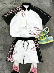 Manfinity EMRG Bộ đồ nam gồm áo sơ mi ngắn tay cài cúc phía trước và quần short cạp chun có dây rút, họa tiết hoa tương phản, phong cách thường ngày. - Nhiều màu - Xem 1