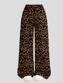 Conjunto de 2 piezas para niña con camiseta ajustada en la cintura y fruncida con estampado de leopardo retro, estilo Y2K, minimalista y casual, y pantalones holgados, adecuado para primavera/verano, uso diario, estilo callejero, salidas, regreso a clases, atuendos de primavera y verano, cómodo y fácil, conjunto casual de verano, niñas con estilo, conjunto de camiseta con gráfico de leopardo retro, moda de primavera y verano, estilo relajado y chic - Multicolor - Ver 6