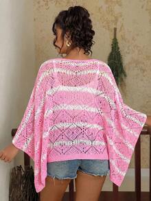 Travachic Sweater Lengan Kelelawar Berlubang Warna Polos Ukuran Besar Modis untuk Wanita, Pakaian Musim Gugur dan Musim Dingin - Berwarna merah muda - View 2
