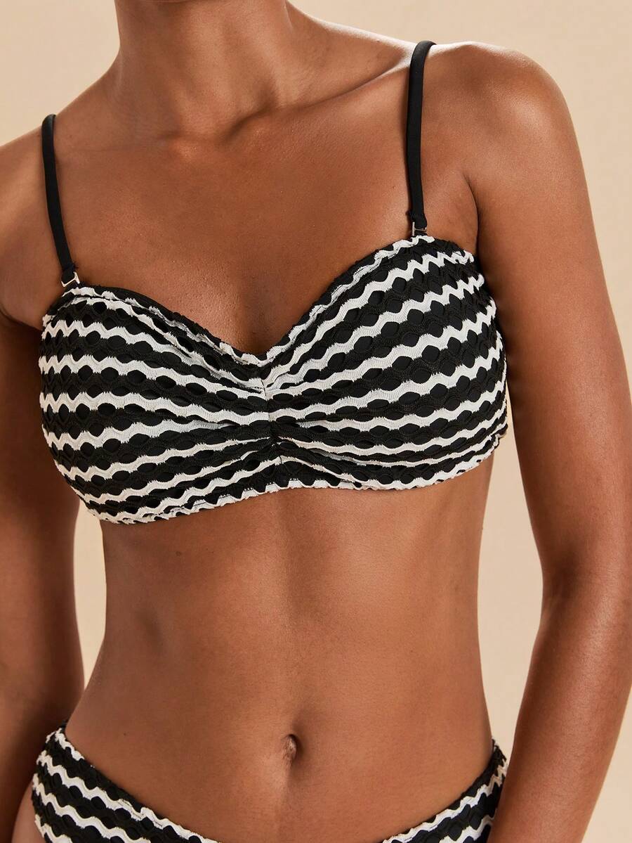 Travachic Women's Summer Beach Striped Ruched Sexy Fashion Bikini Two-Piece Swimsuit Set - Multicolor - View 1