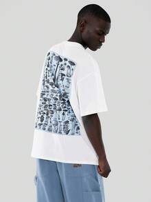 FORM&CHAOS Men's Summer Loose Fit T-Shirt With Street Style Mushroom Pattern Print - White - View 3