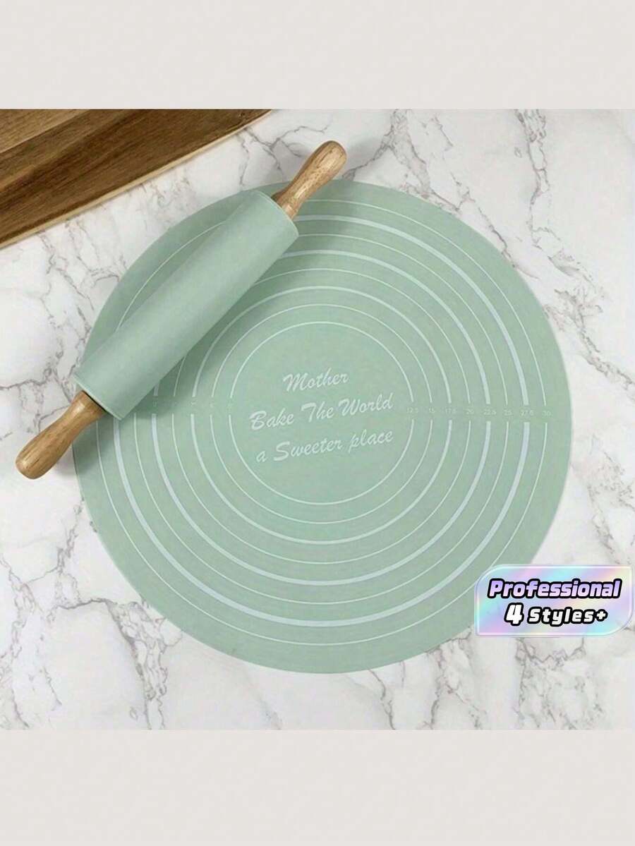 2 Pieces Cooking Tool Set: Rolling Pin, Circular Silicone Pad, Baking Tools, And Household Kitchen Accessories. - Multicolor - View 1
