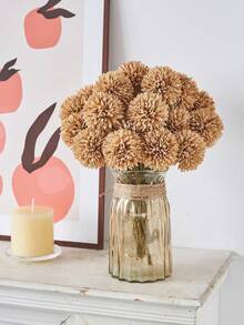 1/4/8/16/24Pcs Artificial Chrysanthemum Dandelion Hydrangea Flower Bunch Faux Floral Bouquet For Gift Wedding Home Office Cafe Party Decor Back To School Room Decoration Must Have - Khaki - View 6