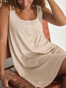 Ocili Chemise de nuit en coton confortable pour femmes - Nude - Voir 2