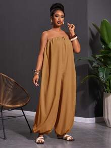 Veslaya 2026 Spring/Summer Women's Plus Size New Music Festival Easter Western Nomad Birthday Party Bussines Vacation Beach Chocolate Brown Loose Jumpsuit - Redwood - View 3