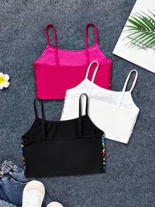SHEIN 女童 1 件運動街頭風亮片肩帶背心上衣，適合運動風格 - 彩色 - 查看 2