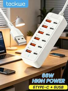 Teckwe أشرطة الطاقة، شواحن USB / شواحن متعددة المنافذ، محطات شحن USB، كابلات تمديد الطاقة، شواحن Type-C السريعة، أشرطة الطاقة متعددة المنافذ. ملاحظة: قد يؤدي مشاركة أجهزة متعددة لنفس مصدر الطاقة إلى تقليل كفاءة الشحن - مشاهدة 2