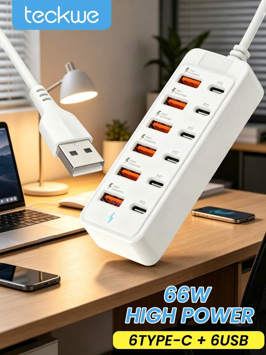 Teckwe أشرطة الطاقة، شواحن USB / شواحن متعددة المنافذ، محطات شحن USB، كابلات تمديد الطاقة، شواحن Type-C السريعة، أشرطة الطاقة متعددة المنافذ. ملاحظة: قد يؤدي مشاركة أجهزة متعددة لنفس مصدر الطاقة إلى تقليل كفاءة الشحن