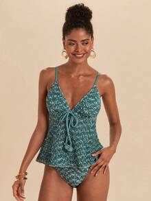 Travachic Women's Textured Lace-Up Sexy Camisole Top And Triangle Bikini Bottom Swimsuit Set Bathing Suit For Women - Multicolor - View 4
