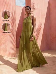Zivah Damen Strandurlaub lässig Grünes Langes Kleid Strandüberwurf, Rundhalsausschnitt mit einzigartigem Hohlsaum, Strandmantel geeignet für Musikfestival, St. Patrick's Day, Valentinstag, Date, Western Thema, Nomadenstil, Geburtstagsfest, Abschlussfeier, Campusleben, lässig Alltag, vielseitiges Kleidungsstück, Freizeitbekleidung, Kreuzfahrtreise, Strandmode, Sonnenbaden - Armeegrün - Übersicht 1