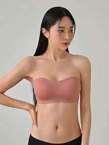DAZY Sujetador estilo bandeau sin aros con tirante de hombro transparente desmontable - Rosa - Ver 5