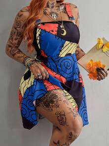 Whyspr Plus Size Spring/Summer Multi-Color Patchwork Strappy Dress - Multicolor - View 1