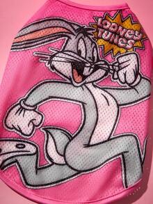 LOONEY TUNES X SHEIN 1 Piece Of Cartoon Pattern Printed Pet Vest, Cat Clothes, Dog Clothes, Size XXS-XXXXL, Extra Small, Extra Large, Bugs. - Hot Pink - View 2