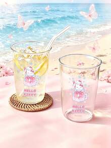 HELLO KITTY AND FRIENDS | SHEIN 1個 Hello Kitty 透明玻璃隨行杯，可愛冬季雪花與飲品印花高硼矽耐熱飲水杯，日系可愛風咖啡杯女款，適合居家、辦公室及日常飲用 - 彩色 - 查看 5