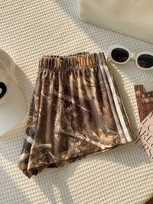 Comfortcana 枝條印花針織拼接飾邊寬鬆短褲 - 灰色 - 查看 6