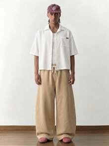 SWAVVY Men's Spring/Autumn Casual Loose Long Pants Standard Size Grey Reflective Panel Patchwork Pants - Khaki - View 2