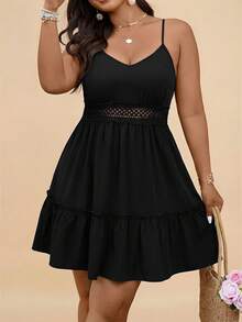 Travachic Plus Size Summer Casual Solid Color Spaghetti Strap Dress - Black - View 1
