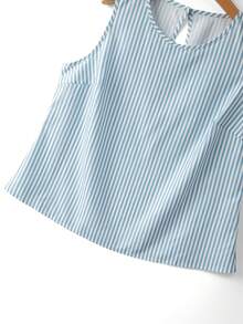 GlowEve CURVE Plus Size Women's Summer Fashion Elegant Commute Round Neck Sleeveless Striped Blouse Shirt - Blue and White - View 6