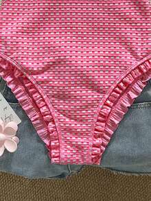 Swim Mod Girls' Special Fabric Pink Lace Halter Neck One-Piece Swimsuit - Multicolor - View 6