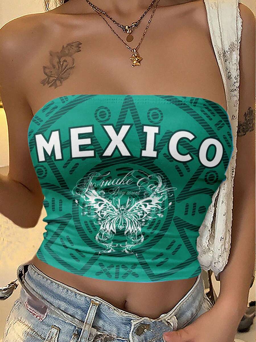StreetHx Women's Summer Bandeau Top Mexico Flag World Cup Bandeau - Multicolor - View 1