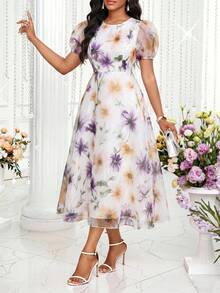 SHEIN Lady 女款優雅花卉印花中長洋裝，適合夏季 - 彩色 - 查看 3