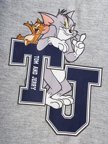 TOM & JERRY X SHEIN 女款拼色字母卡通印花休閒百搭日常出遊緊身喇叭褲 - 灰色 - 查看 5