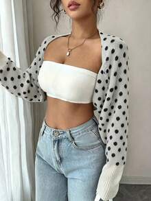 SHEIN Raffinéa Women's Polka Dot Print Cropped Cardigan - Black and White - View 4