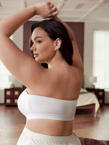 Slumbrini Sujetador cómodo con cierre frontal inalámbrico para mujer de talla grande - Blanco - Ver 2