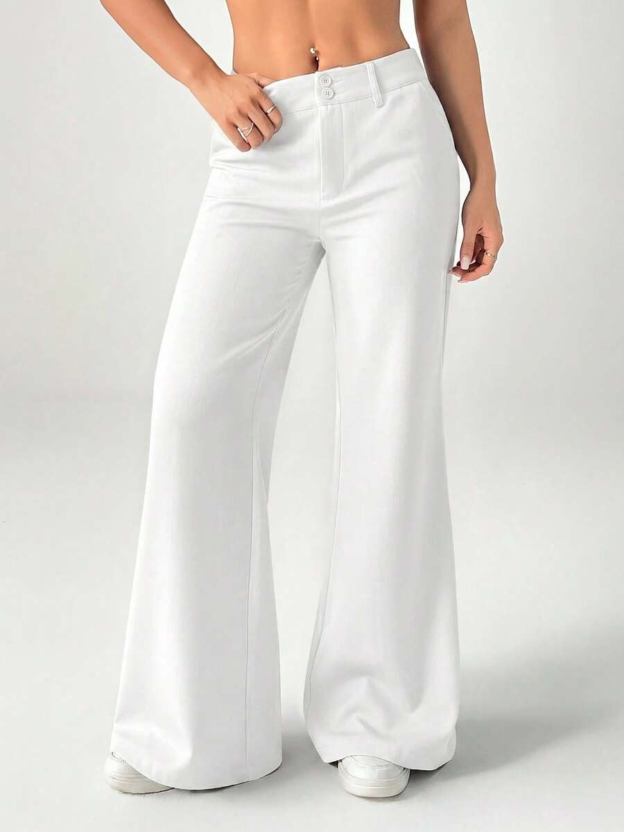 SHEIN PETITE New Style Autumn Winter Low-Waist Casual Personalized Suit Trousers - White - View 1