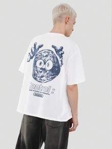 FORM&CHAOS [100% Cotton]Men's Loose Fit Graffiti Print Short Sleeve Cotton T-Shirt, Summer - White - View 5
