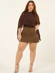 Lele Munniz Plus Size Solid Color High Waist Skirt, Suitable For Work Brown - Coffee Brown - View 1